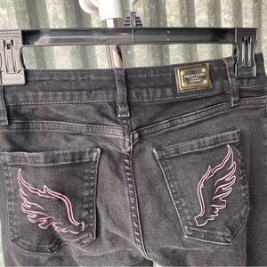 Philipp Plein Black Angel Wing Embroidered Jeggings Size 26